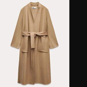ZARA ZW COLLECTION WOMEN TARN 100% WOOL LONG BELTED COAT SIZE S NWOT